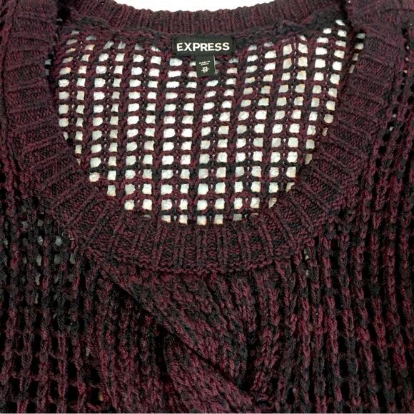 Express Loose Weave Pullover Sweater Maroon Black Cable Knit Scoop Neck - Picture 10 of 16